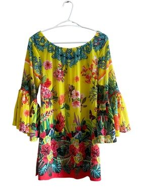Ranees Floral Paradise Sheer Off Shoulder Tunic Swim Cover Up – Size Medium EUC